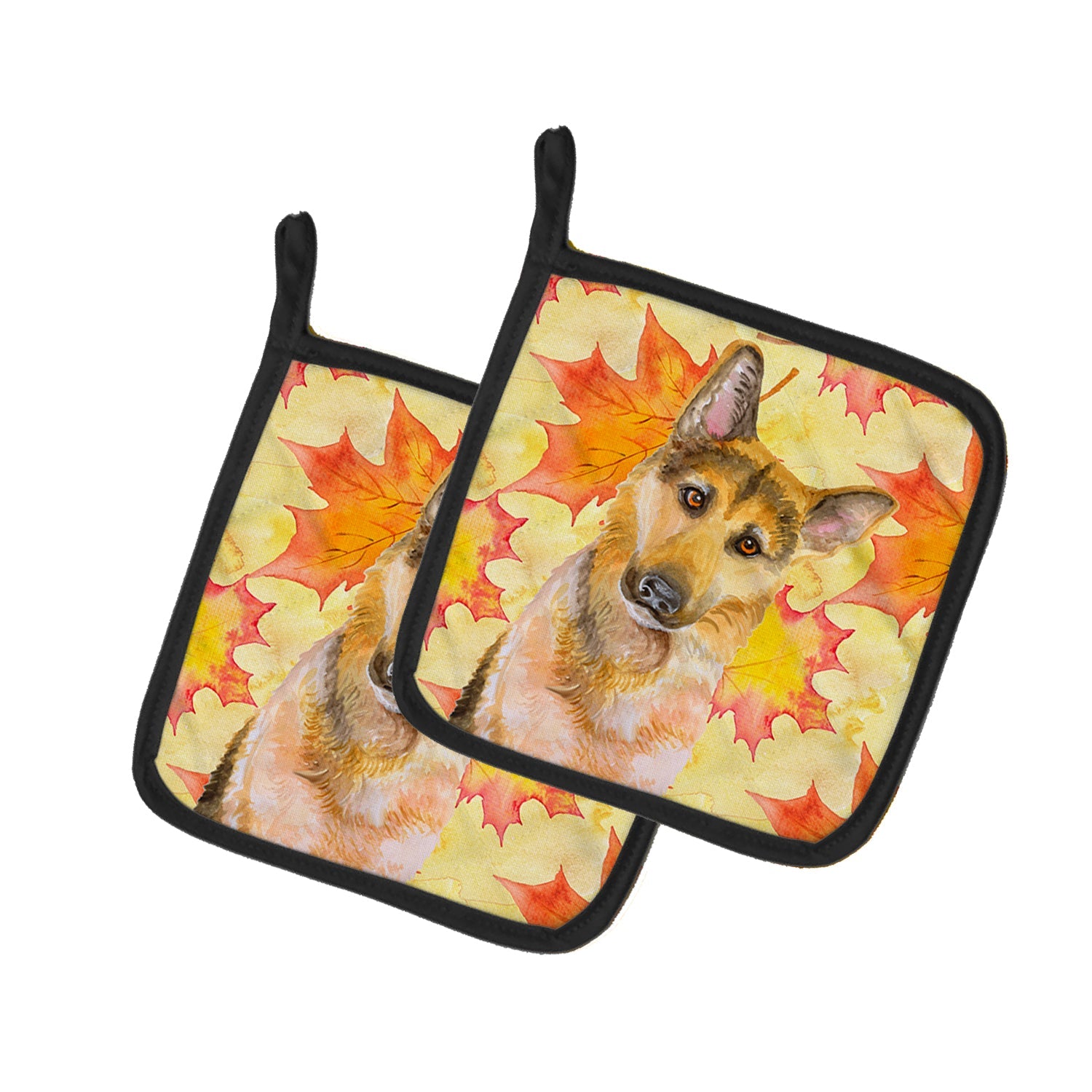 German Shepherd #2 Fall Pot Holder Set of 2 Heat Resistant Quilted Hot Pads 7.5 x 7.5 Inch, Insulated Kitchen Trivets for Cooking & Baking