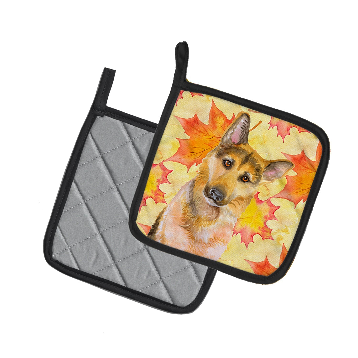 German Shepherd #2 Fall Pot Holder Set of 2 Heat Resistant Quilted Hot Pads 7.5 x 7.5 Inch, Insulated Kitchen Trivets for Cooking & Baking