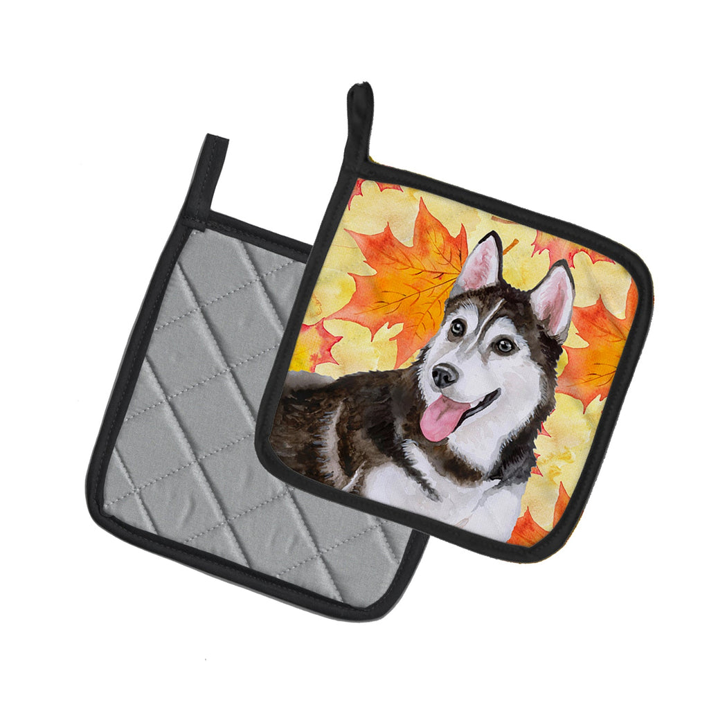 Siberian Husky #2 Fall Pot Holder Set of 2 Heat Resistant Quilted Hot Pads 7.5 x 7.5 Inch, Insulated Kitchen Trivets for Cooking & Baking