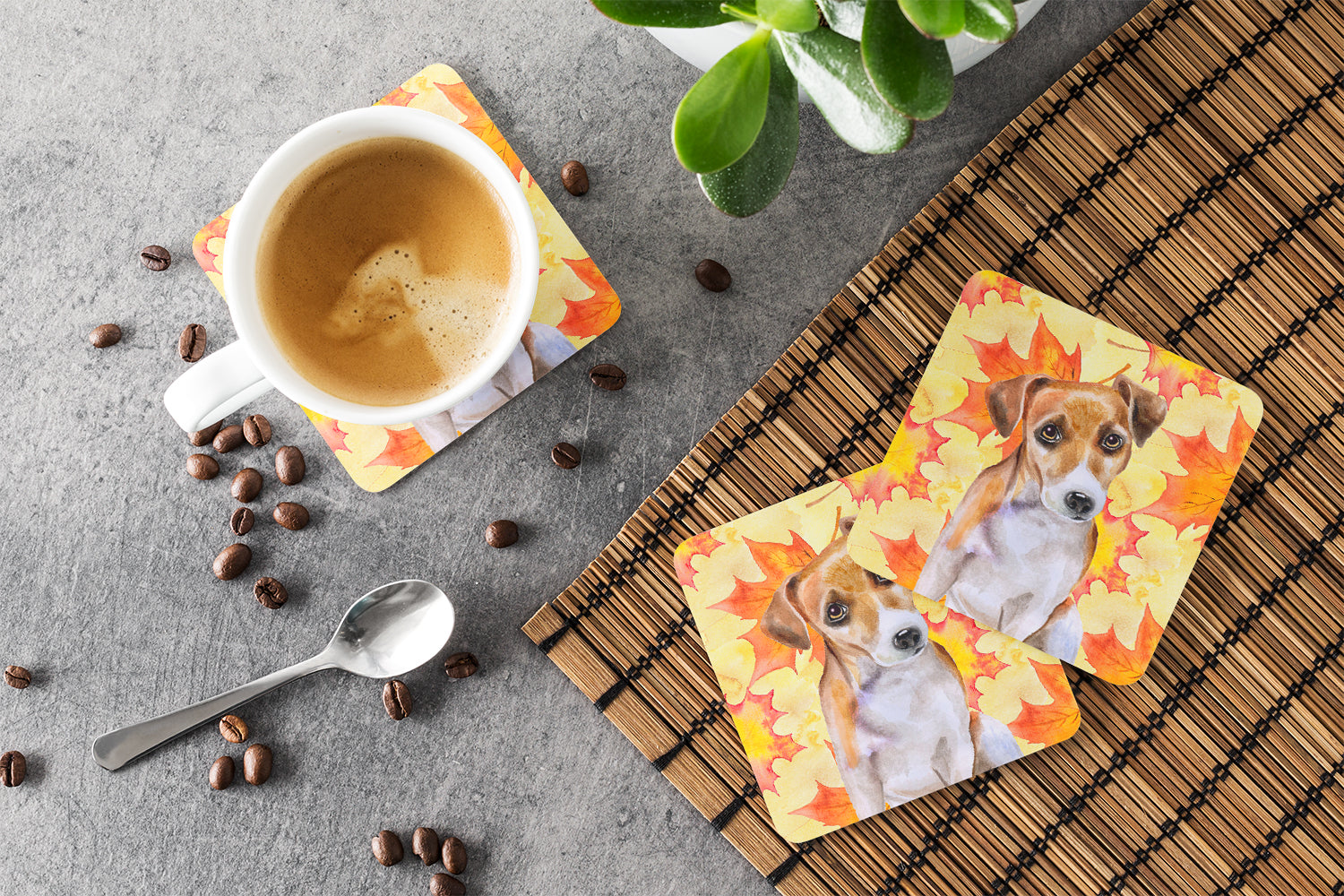 Jack Russell Terrier #2 Fall Foam Coasters Set of 4 Cup Coasters for Indoor Outdoor, Tabletop Protection, Anti Slip, Mouse pad Material