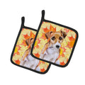 Jack Russell Terrier #2 Fall Pot Holder Set of 2 Heat Resistant Quilted Hot Pads 7.5 x 7.5 Inch, Insulated Kitchen Trivets for Cooking & Baking