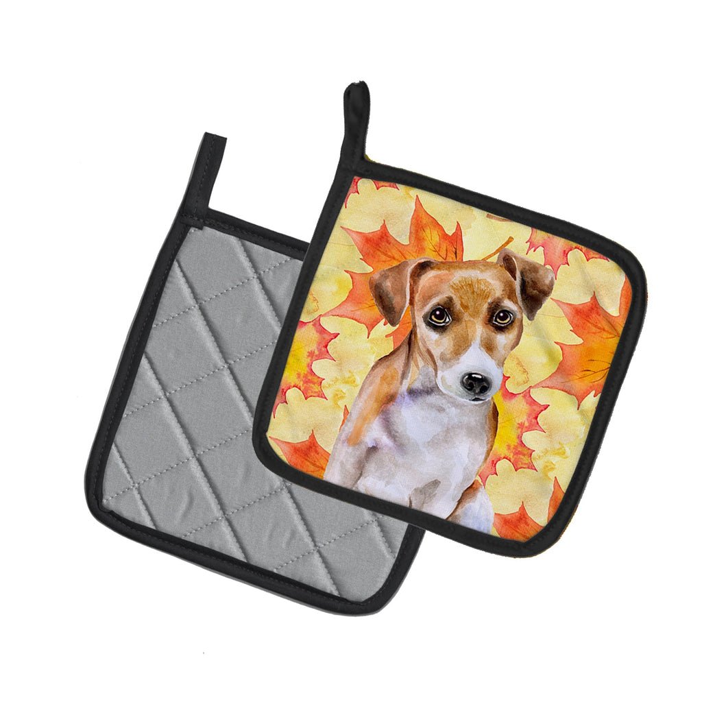 Jack Russell Terrier #2 Fall Pot Holder Set of 2 Heat Resistant Quilted Hot Pads 7.5 x 7.5 Inch, Insulated Kitchen Trivets for Cooking & Baking
