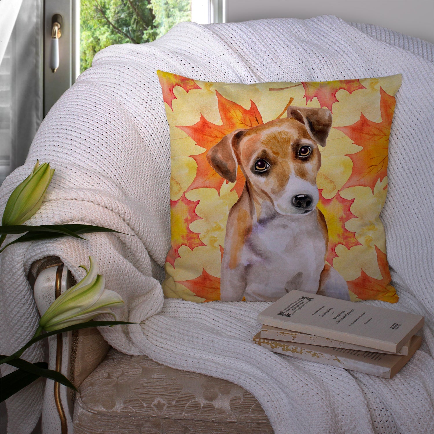 Jack Russell Terrier #2 Fall Decorative Throw Pillow 14x14 Indoor Outdoor Accent Cushion, Fabric Cover with Insert for Sofa, Bed, Porch & Living Room