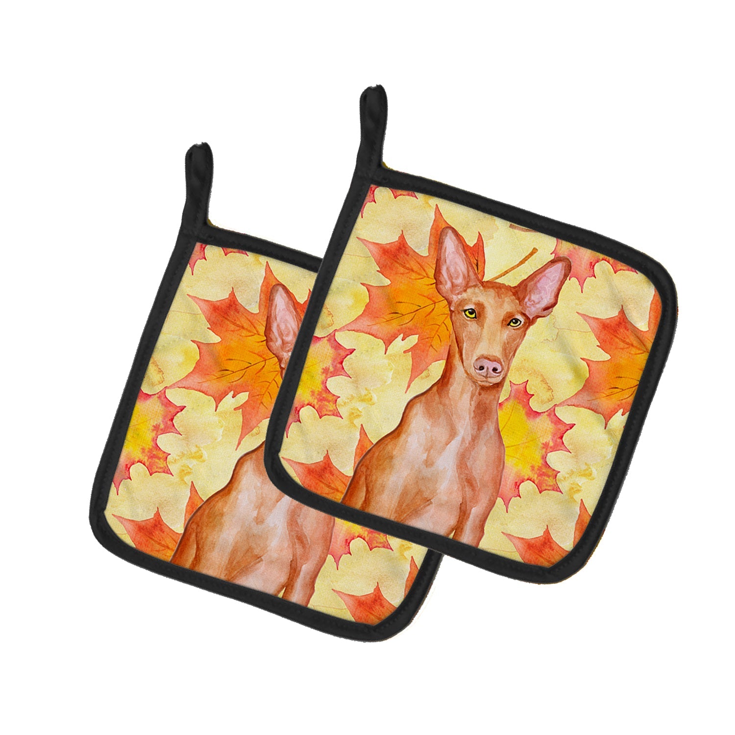 Pharaoh Hound Fall Pot Holder Set of 2 Heat Resistant Quilted Hot Pads 7.5 x 7.5 Inch, Insulated Kitchen Trivets for Cooking & Baking