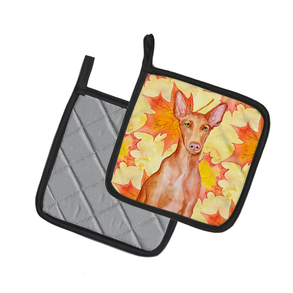 Pharaoh Hound Fall Pot Holder Set of 2 Heat Resistant Quilted Hot Pads 7.5 x 7.5 Inch, Insulated Kitchen Trivets for Cooking & Baking