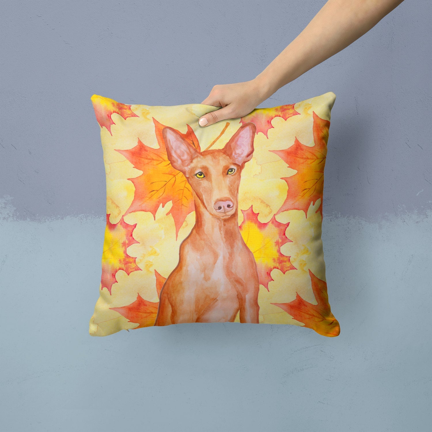 Pharaoh Hound Fall Decorative Throw Pillow 14x14 Indoor Outdoor Accent Cushion, Fabric Cover with Insert for Sofa, Bed, Porch & Living Room
