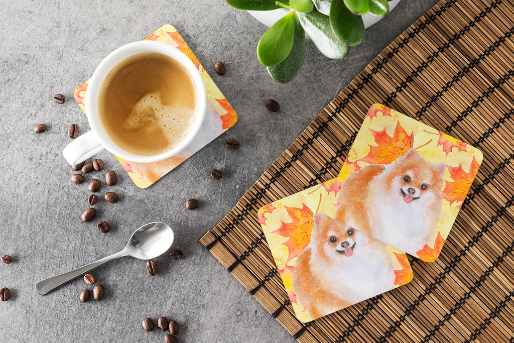 Pomeranian #2 Fall Foam Coasters Set of 4 Cup Coasters for Indoor Outdoor, Tabletop Protection, Anti Slip, Mouse pad Material