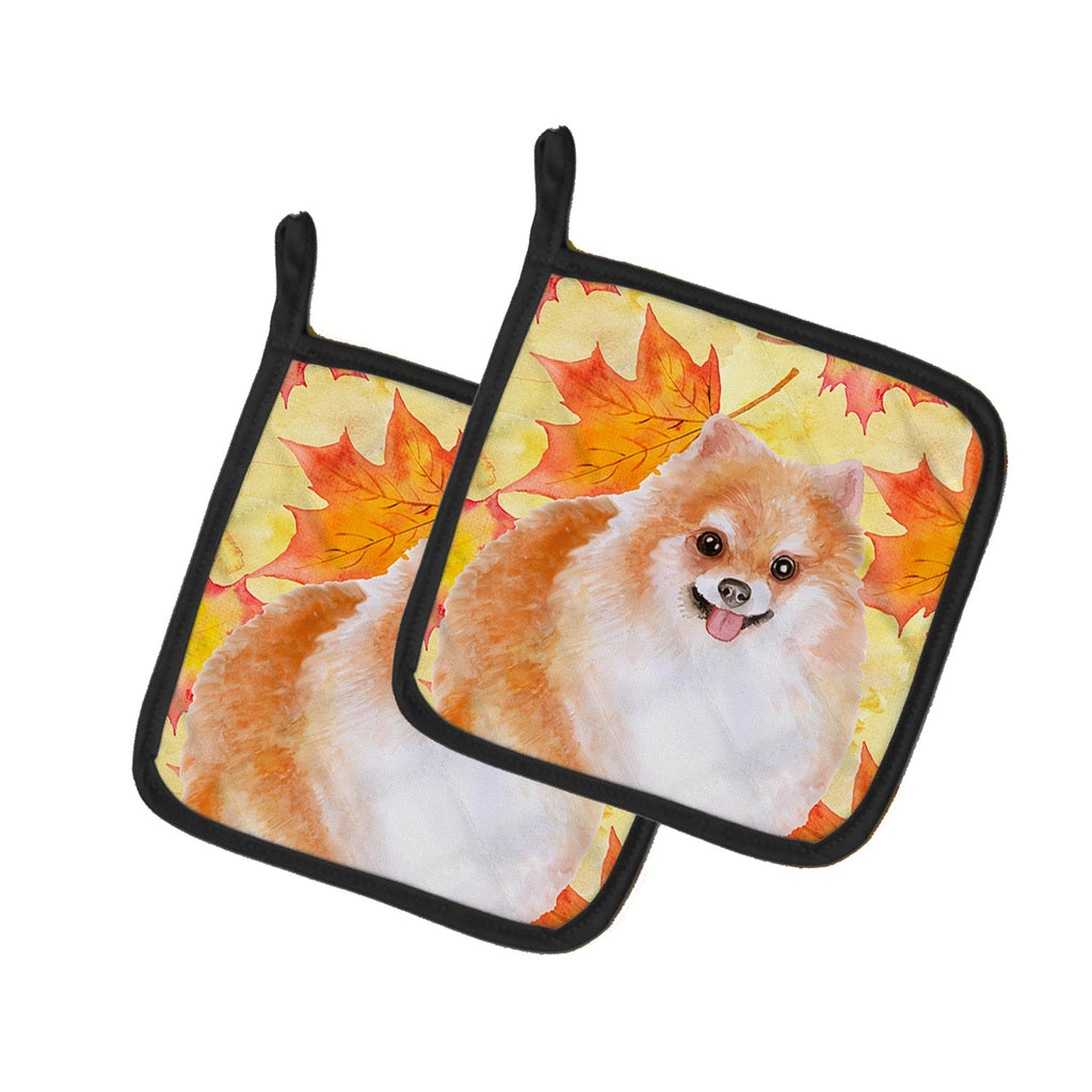 Pomeranian #2 Fall Pot Holder Set of 2 Heat Resistant Quilted Hot Pads 7.5 x 7.5 Inch, Insulated Kitchen Trivets for Cooking & Baking