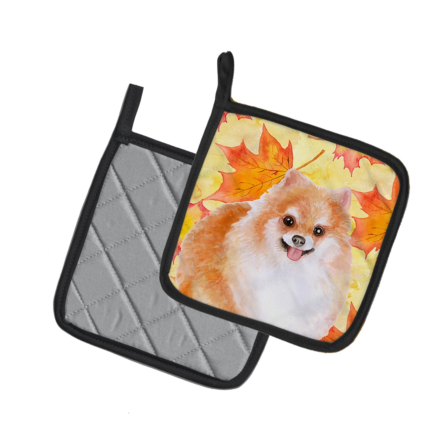 Pomeranian #2 Fall Pot Holder Set of 2 Heat Resistant Quilted Hot Pads 7.5 x 7.5 Inch, Insulated Kitchen Trivets for Cooking & Baking