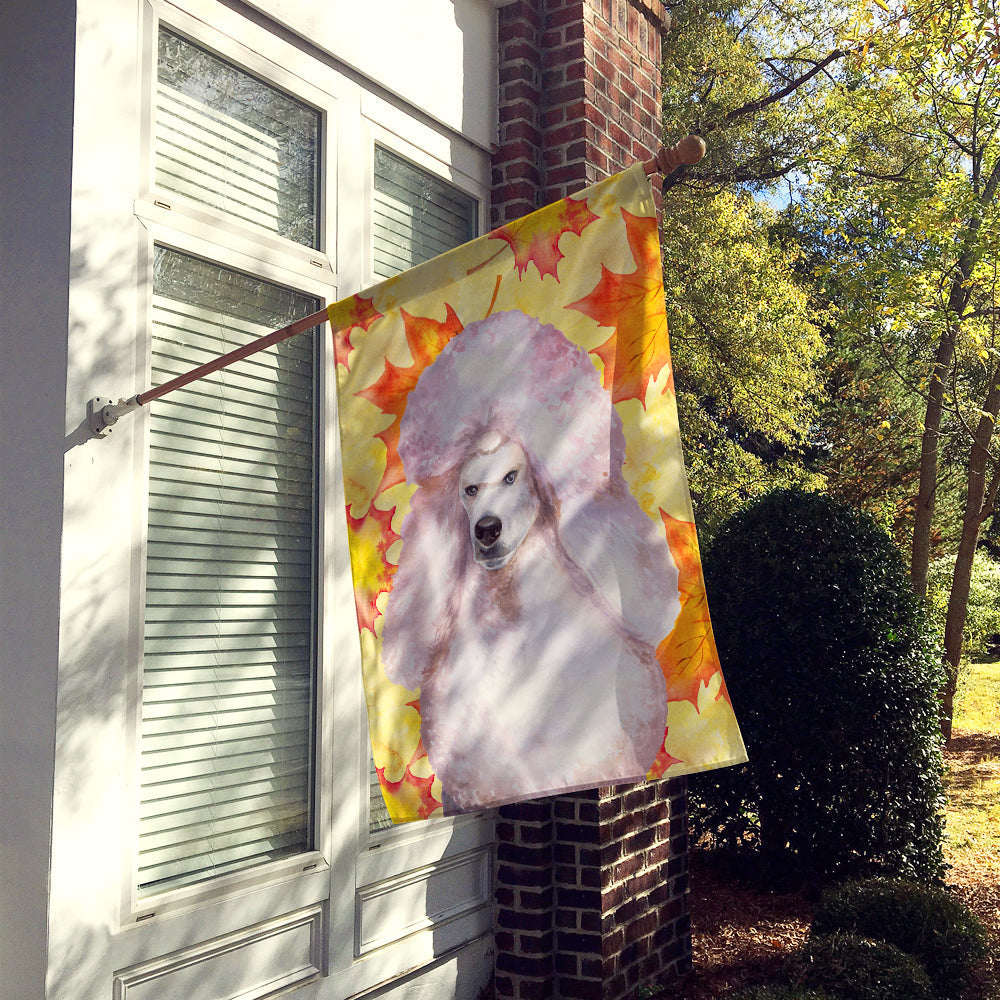 White Standard Poodle Fall House Flag 28x40 Porch Sleeve Pole Decorative Outside Yard Banner Artwork Wall Hanging, Polyester