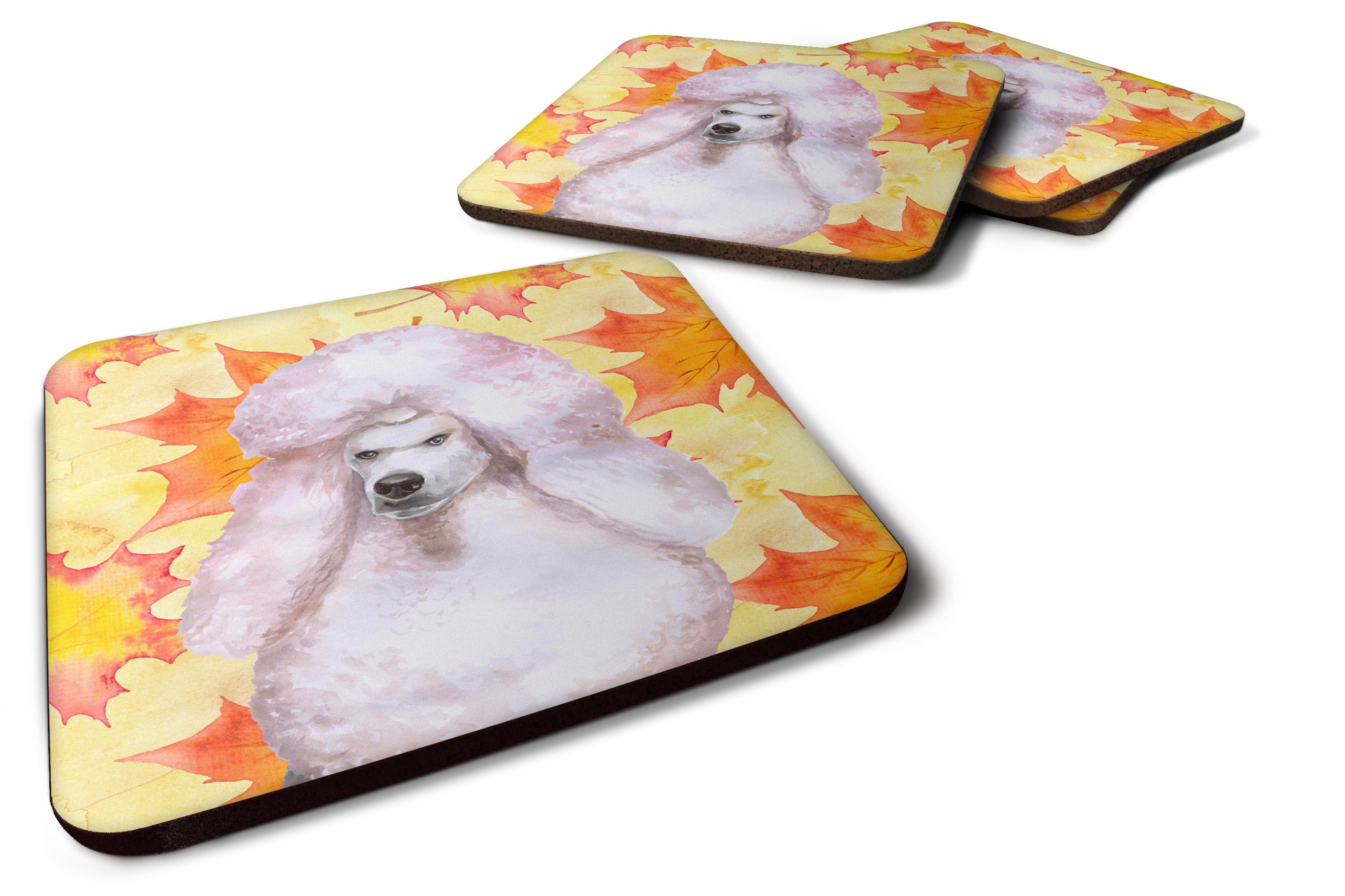 White Standard Poodle Fall Foam Coasters Set of 4 Cup Coasters for Indoor Outdoor, Tabletop Protection, Anti Slip, Mouse pad Material