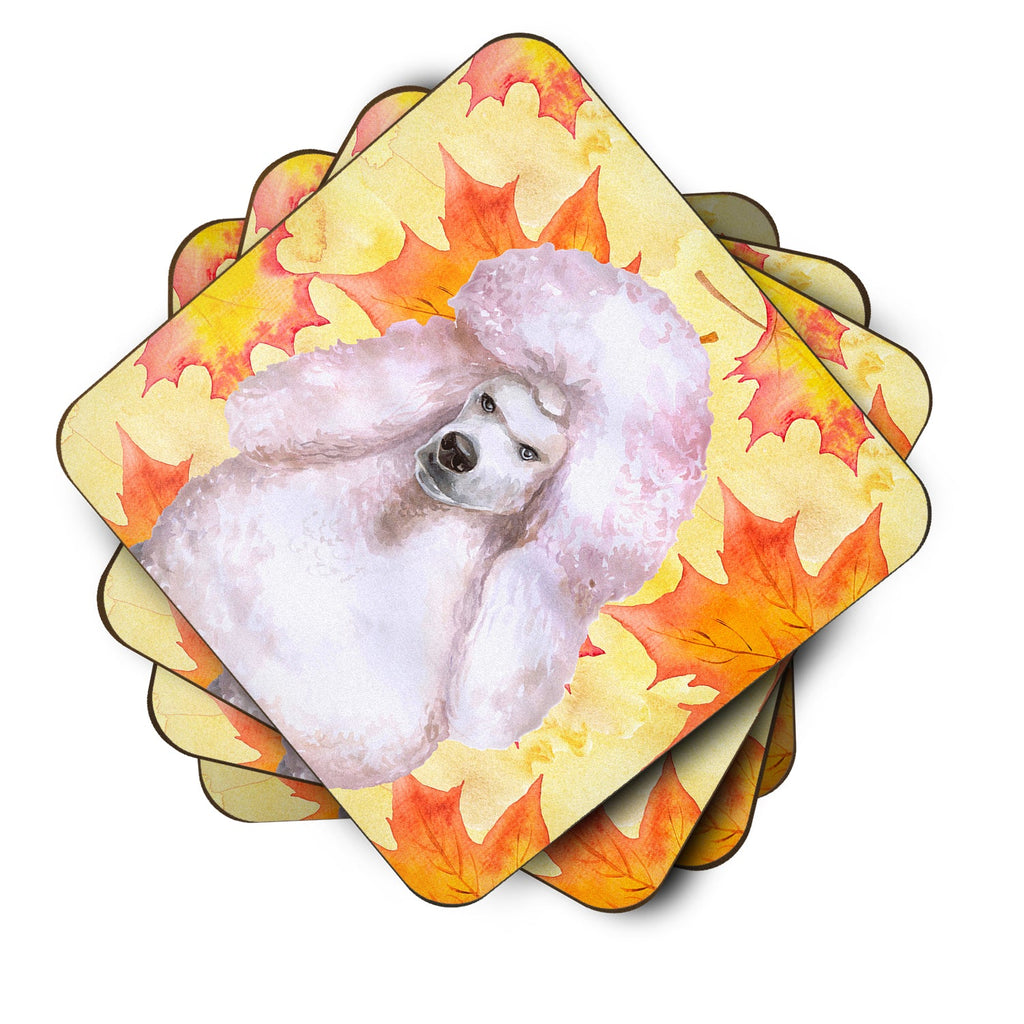 White Standard Poodle Fall Foam Coasters Set of 4 Cup Coasters for Indoor Outdoor, Tabletop Protection, Anti Slip, Mouse pad Material