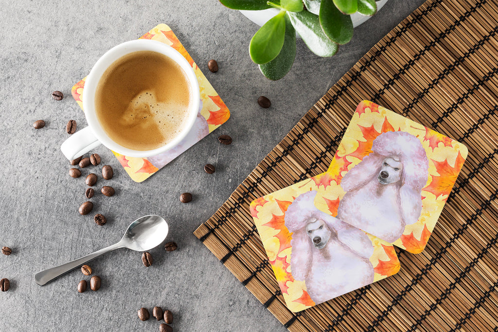 White Standard Poodle Fall Foam Coasters Set of 4 Cup Coasters for Indoor Outdoor, Tabletop Protection, Anti Slip, Mouse pad Material