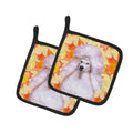 White Standard Poodle Fall Pot Holder Set of 2 Heat Resistant Quilted Hot Pads 7.5 x 7.5 Inch, Insulated Kitchen Trivets for Cooking & Baking