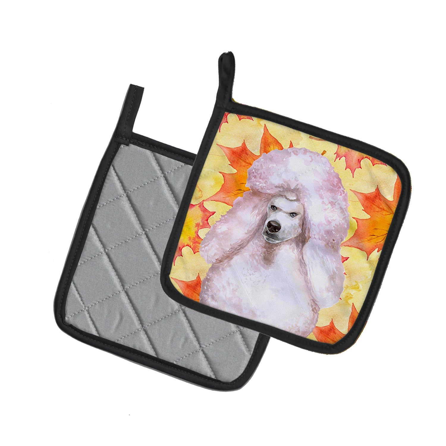 White Standard Poodle Fall Pot Holder Set of 2 Heat Resistant Quilted Hot Pads 7.5 x 7.5 Inch, Insulated Kitchen Trivets for Cooking & Baking