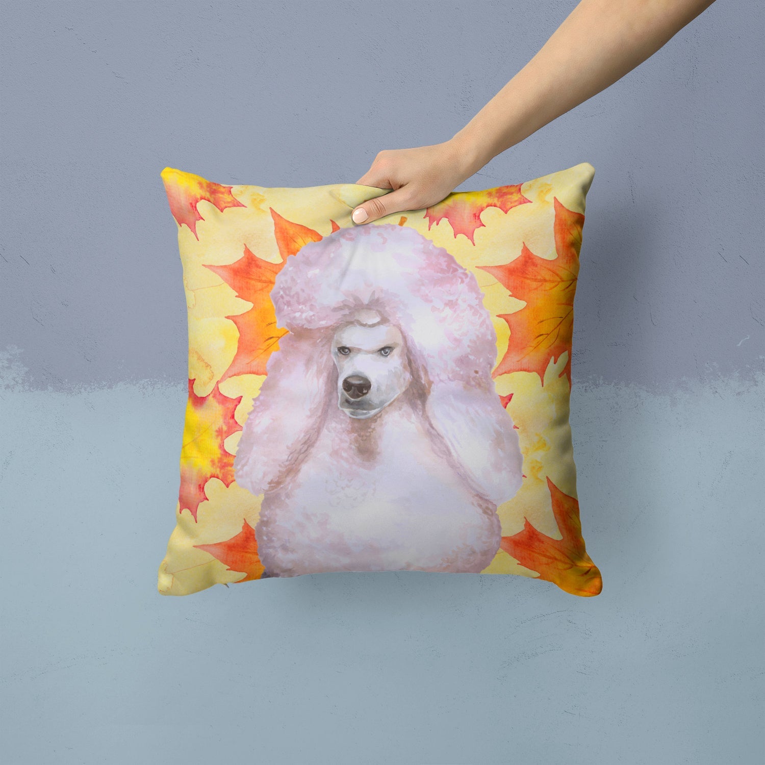 White Standard Poodle Fall Decorative Throw Pillow 14x14 Indoor Outdoor Accent Cushion, Fabric Cover with Insert for Sofa, Bed, Porch & Living Room