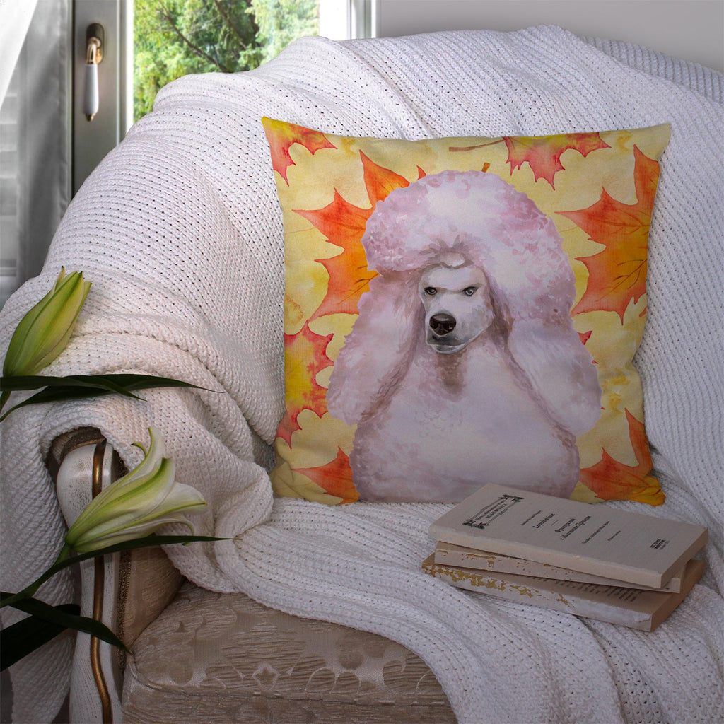 White Standard Poodle Fall Decorative Throw Pillow 14x14 Indoor Outdoor Accent Cushion, Fabric Cover with Insert for Sofa, Bed, Porch & Living Room