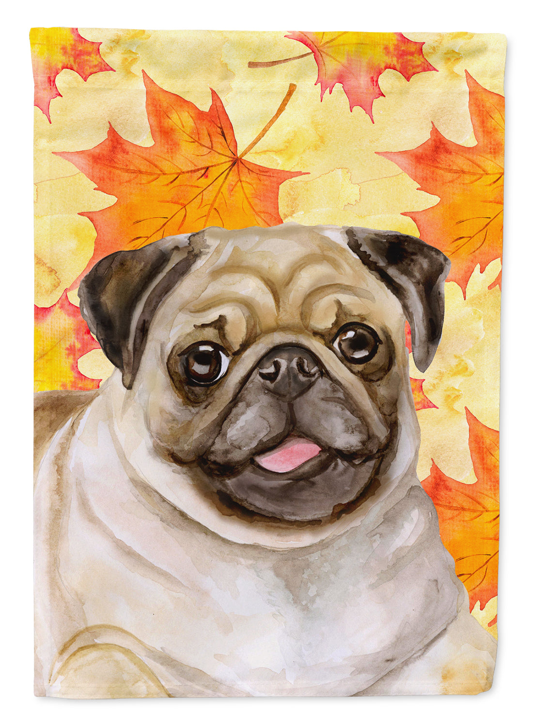 Fawn Pug Fall House Flag 28x40 Porch Sleeve Pole Decorative Outside Yard Banner Artwork Wall Hanging, Polyester