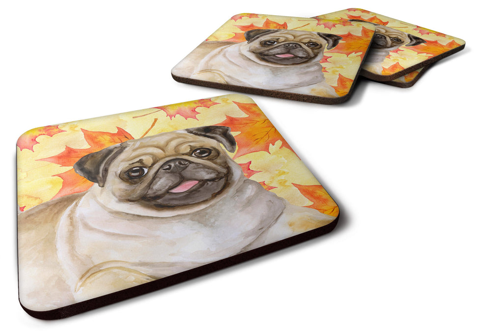 Fawn Pug Fall Foam Coasters Set of 4 Cup Coasters for Indoor Outdoor, Tabletop Protection, Anti Slip, Mouse pad Material