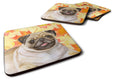 Fawn Pug Fall Foam Coasters Set of 4 Cup Coasters for Indoor Outdoor, Tabletop Protection, Anti Slip, Mouse pad Material