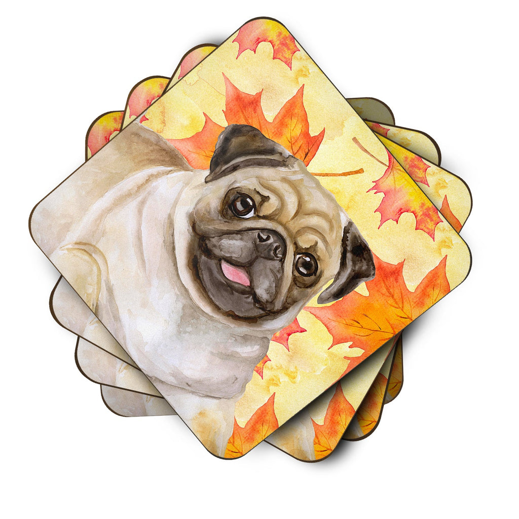 Fawn Pug Fall Foam Coasters Set of 4 Cup Coasters for Indoor Outdoor, Tabletop Protection, Anti Slip, Mouse pad Material