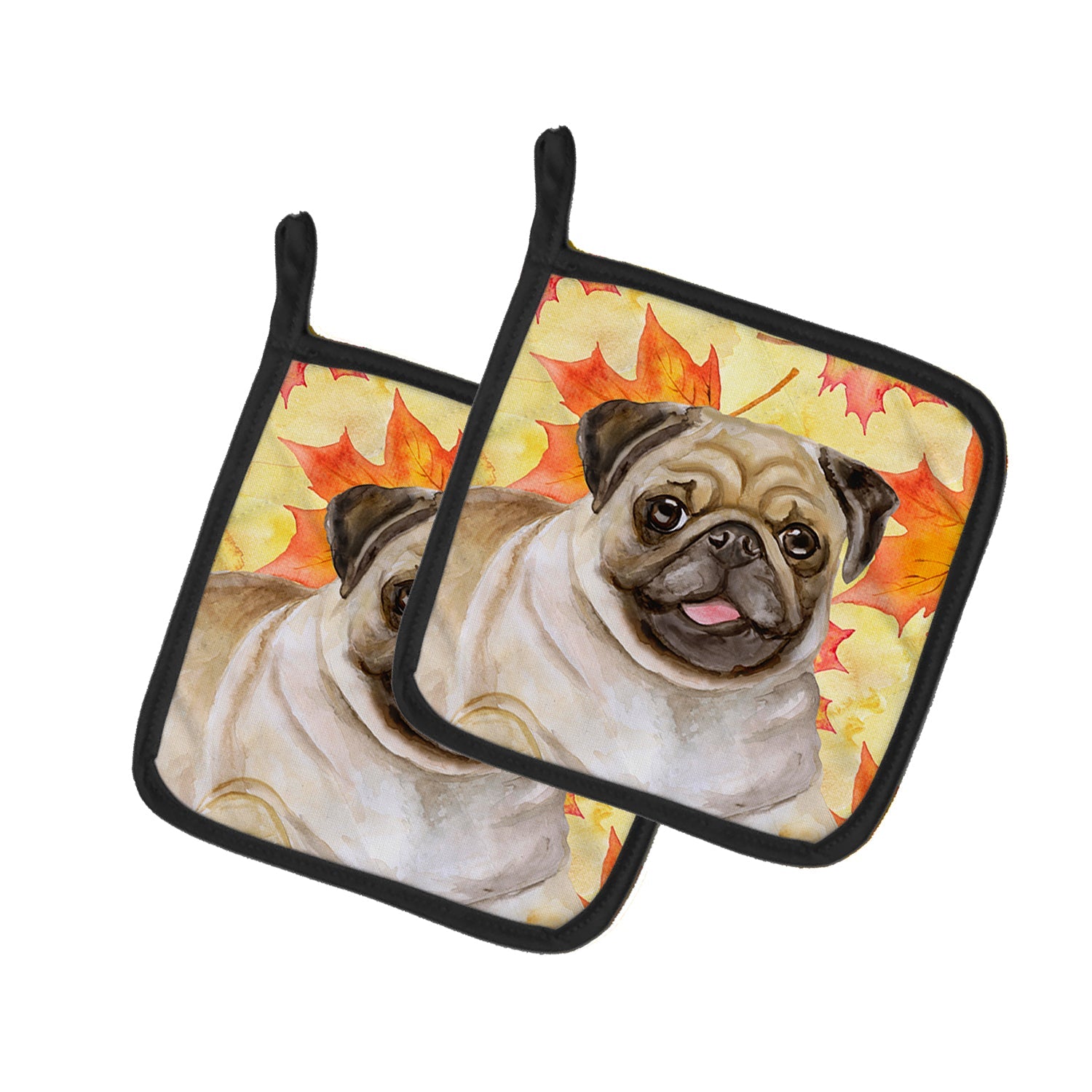 Fawn Pug Fall Pot Holder Set of 2 Heat Resistant Quilted Hot Pads 7.5 x 7.5 Inch, Insulated Kitchen Trivets for Cooking & Baking