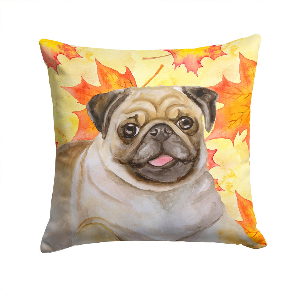Fawn Pug Fall Decorative Throw Pillow 14x14 Indoor Outdoor Accent Cushion, Fabric Cover with Insert for Sofa, Bed, Porch & Living Room