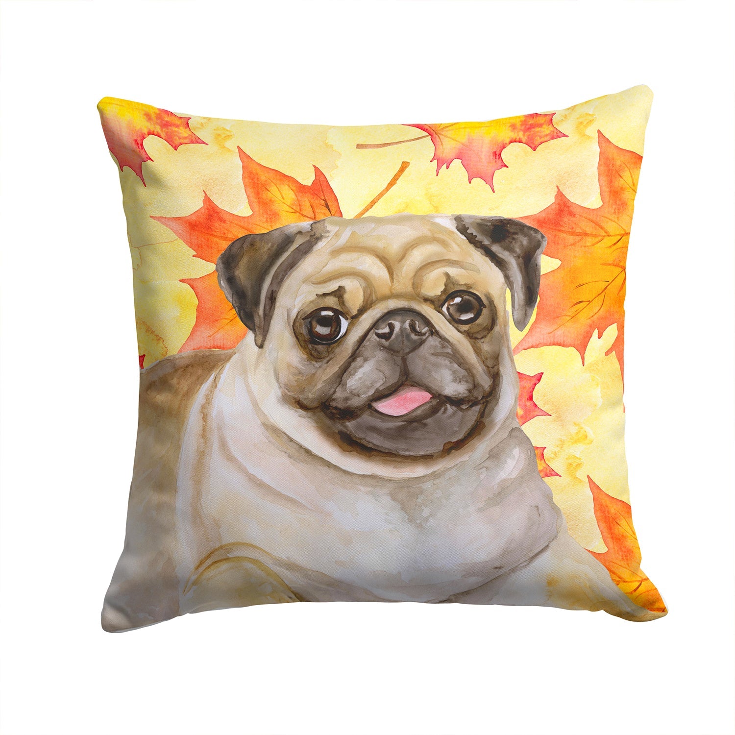 Fawn Pug Fall Decorative Throw Pillow 14x14 Indoor Outdoor Accent Cushion, Fabric Cover with Insert for Sofa, Bed, Porch & Living Room