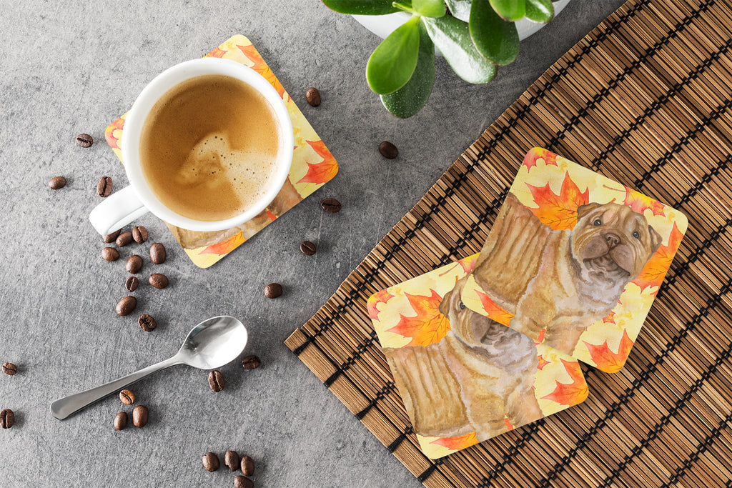 Shar Pei Puppy Fall Foam Coasters Set of 4 Cup Coasters for Indoor Outdoor, Tabletop Protection, Anti Slip, Mouse pad Material