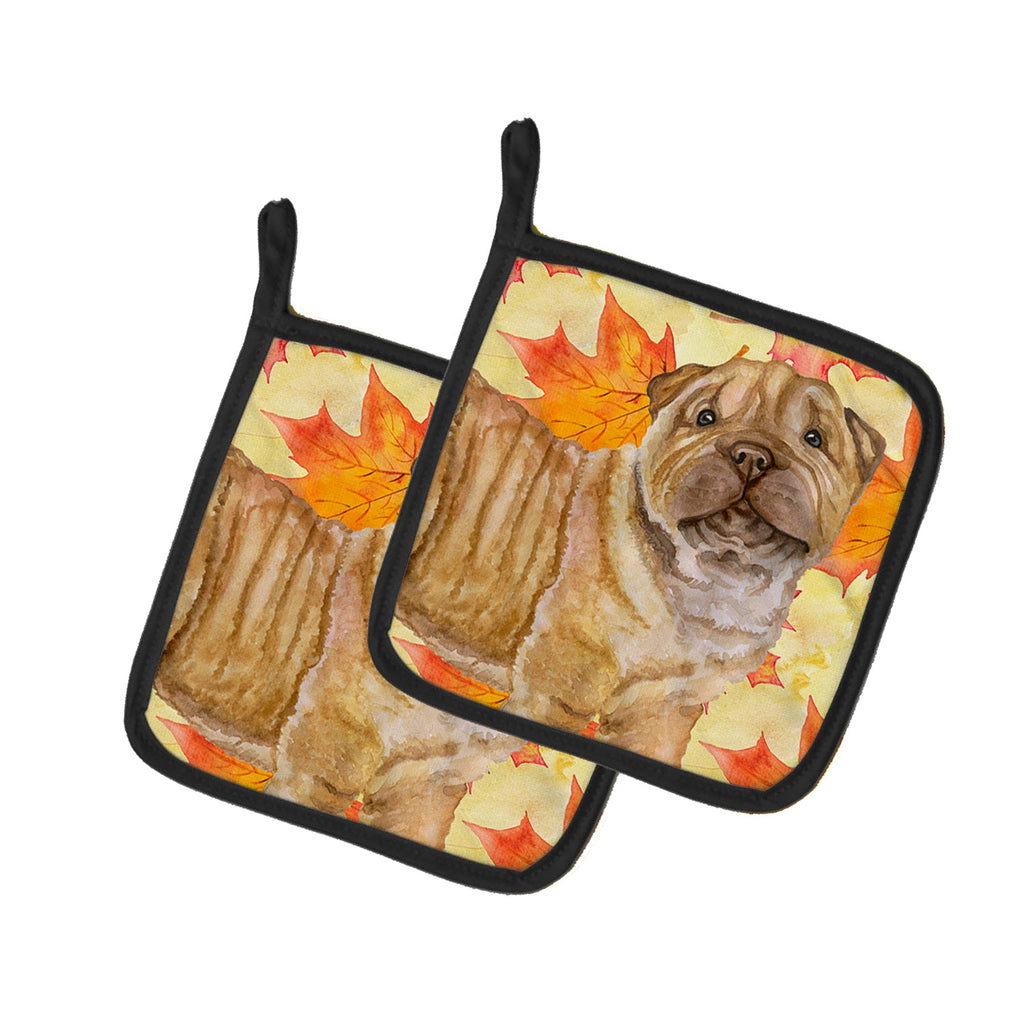 Shar Pei Puppy Fall Pot Holder Set of 2 Heat Resistant Quilted Hot Pads 7.5 x 7.5 Inch, Insulated Kitchen Trivets for Cooking & Baking