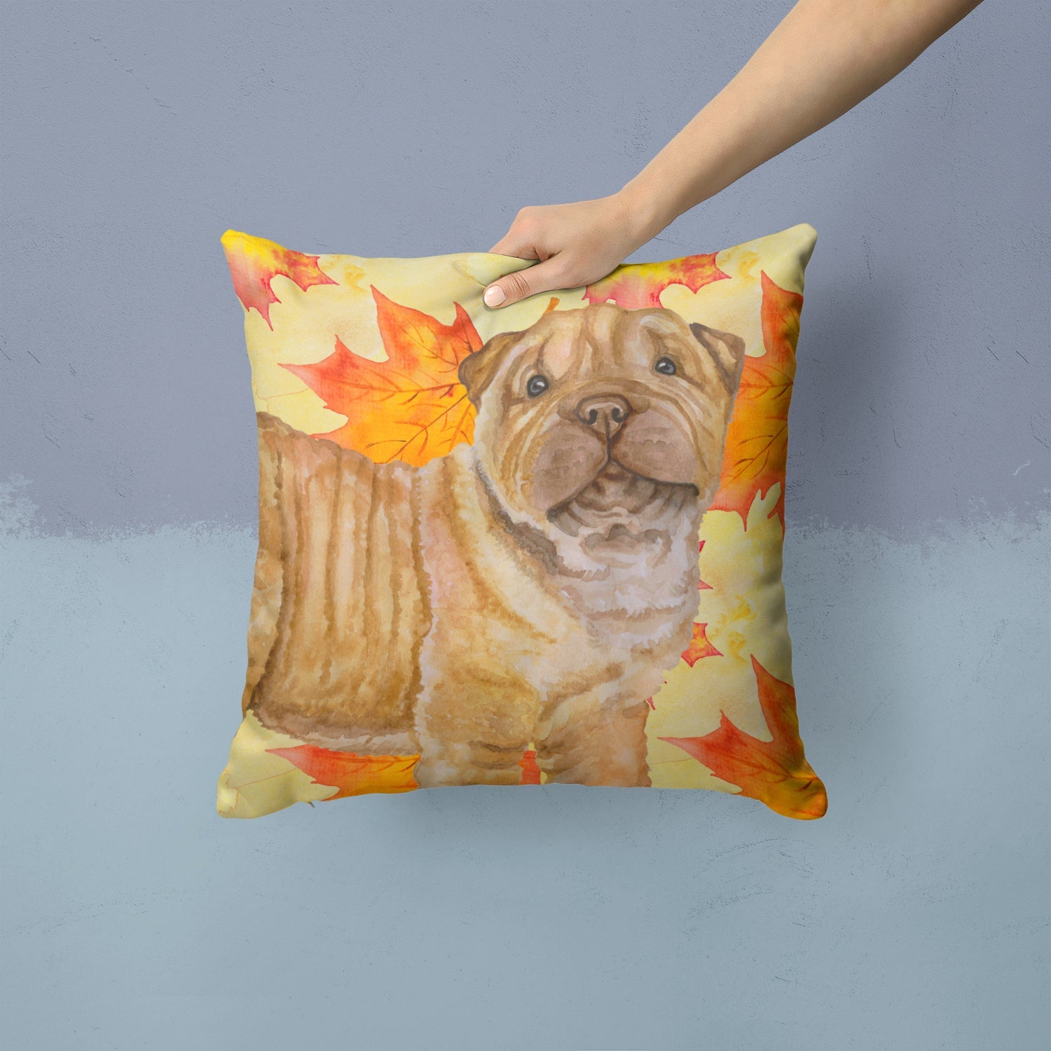 Shar Pei Puppy Fall Decorative Throw Pillow 14x14 Indoor Outdoor Accent Cushion, Fabric Cover with Insert for Sofa, Bed, Porch & Living Room