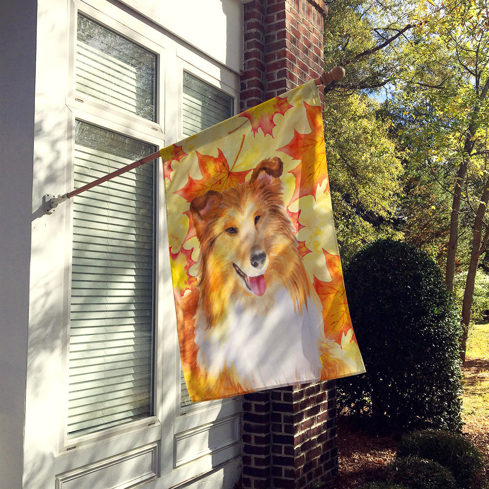 Sheltie Fall House Flag 28x40 Porch Sleeve Pole Decorative Outside Yard Banner Artwork Wall Hanging, Polyester