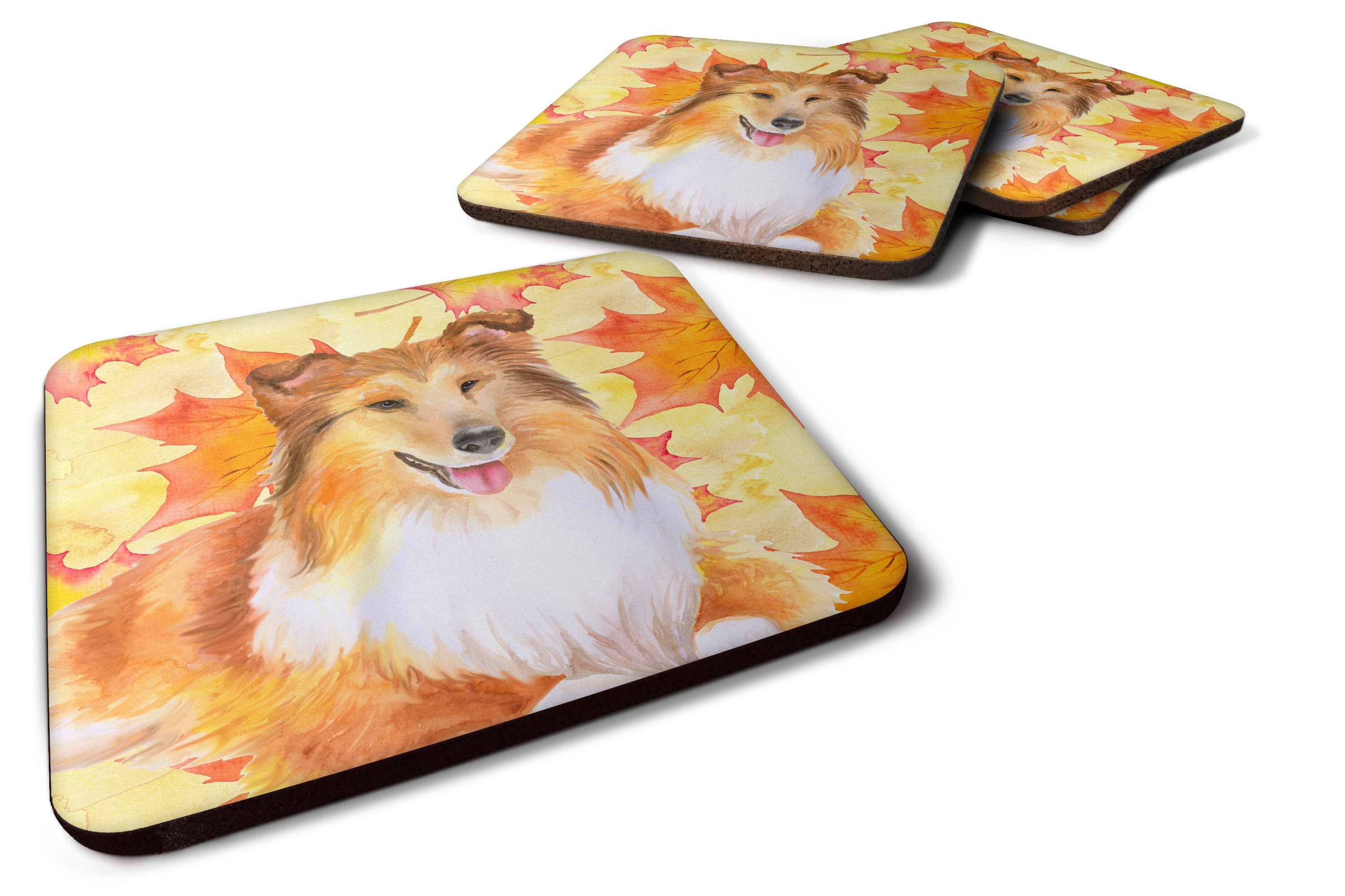 Sheltie Fall Foam Coasters Set of 4 Cup Coasters for Indoor Outdoor, Tabletop Protection, Anti Slip, Mouse pad Material