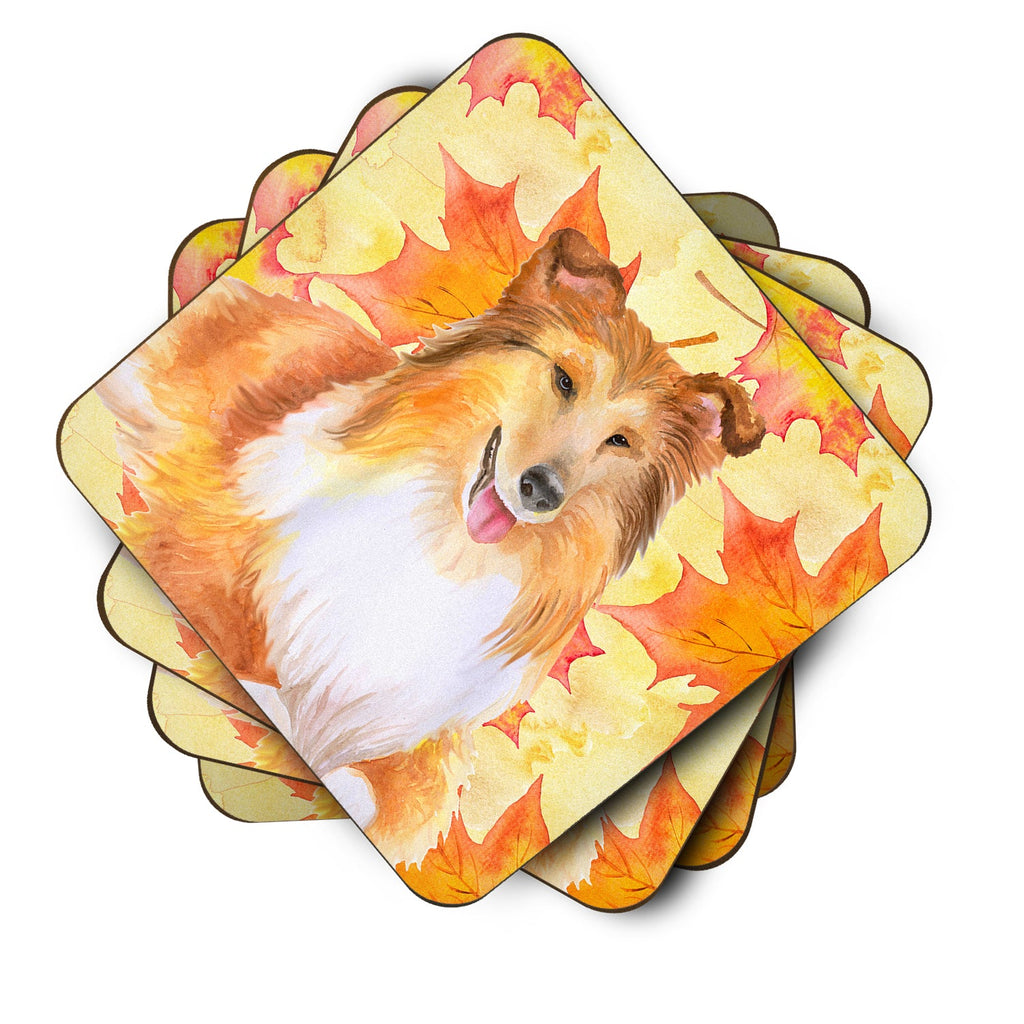 Sheltie Fall Foam Coasters Set of 4 Cup Coasters for Indoor Outdoor, Tabletop Protection, Anti Slip, Mouse pad Material