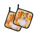 Sheltie Fall Pot Holder Set of 2 Heat Resistant Quilted Hot Pads 7.5 x 7.5 Inch, Insulated Kitchen Trivets for Cooking & Baking