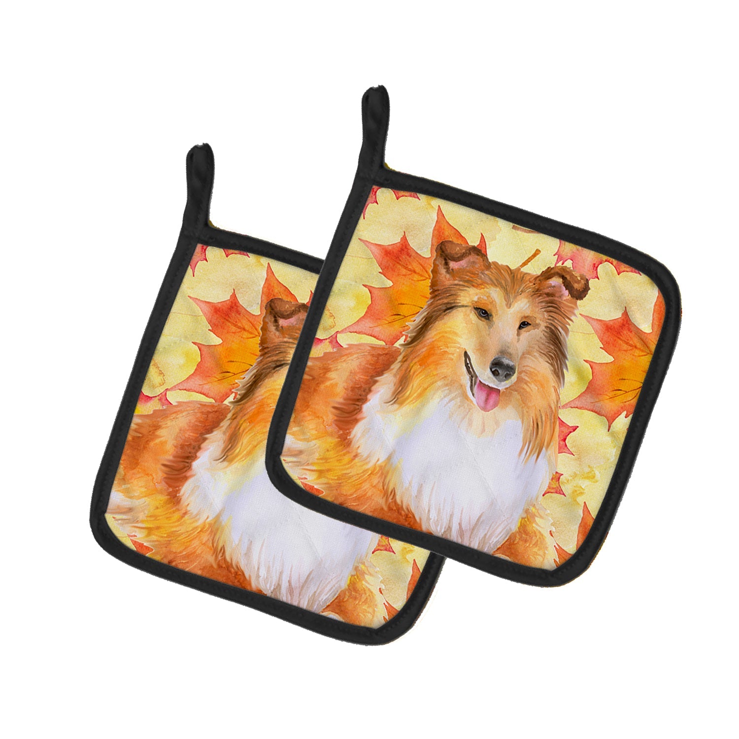 Sheltie Fall Pot Holder Set of 2 Heat Resistant Quilted Hot Pads 7.5 x 7.5 Inch, Insulated Kitchen Trivets for Cooking & Baking