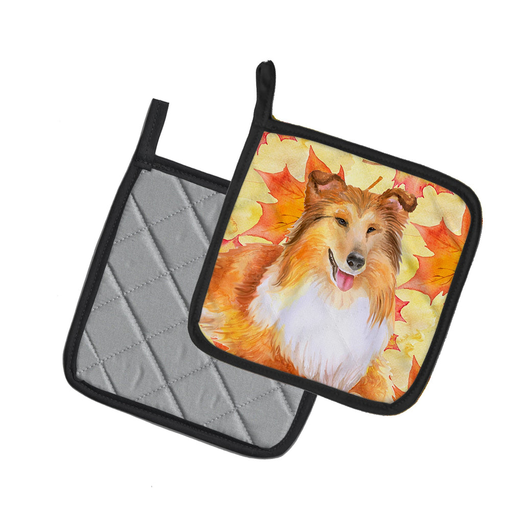 Sheltie Fall Pot Holder Set of 2 Heat Resistant Quilted Hot Pads 7.5 x 7.5 Inch, Insulated Kitchen Trivets for Cooking & Baking