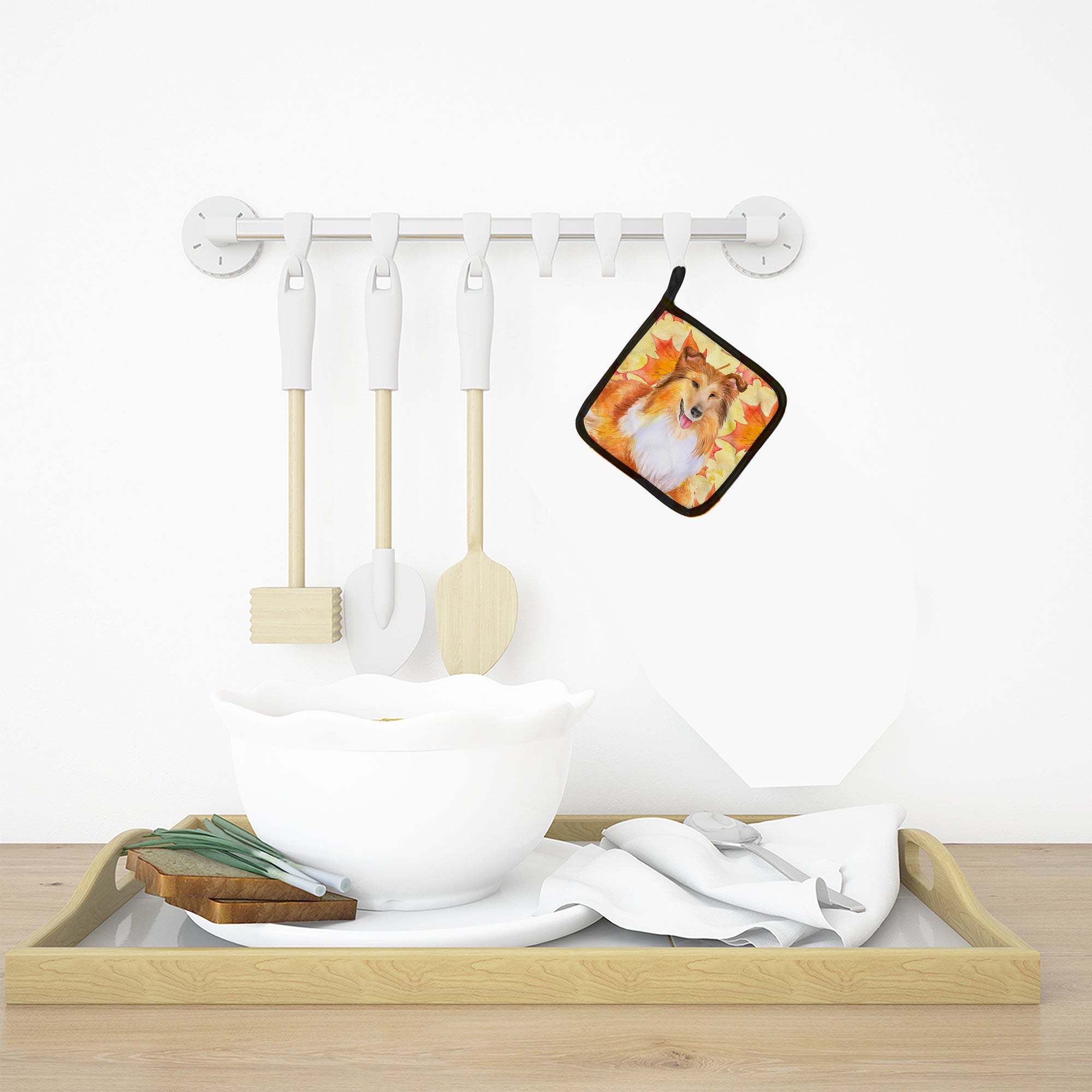 Sheltie Fall Pot Holder Set of 2 Heat Resistant Quilted Hot Pads 7.5 x 7.5 Inch, Insulated Kitchen Trivets for Cooking & Baking