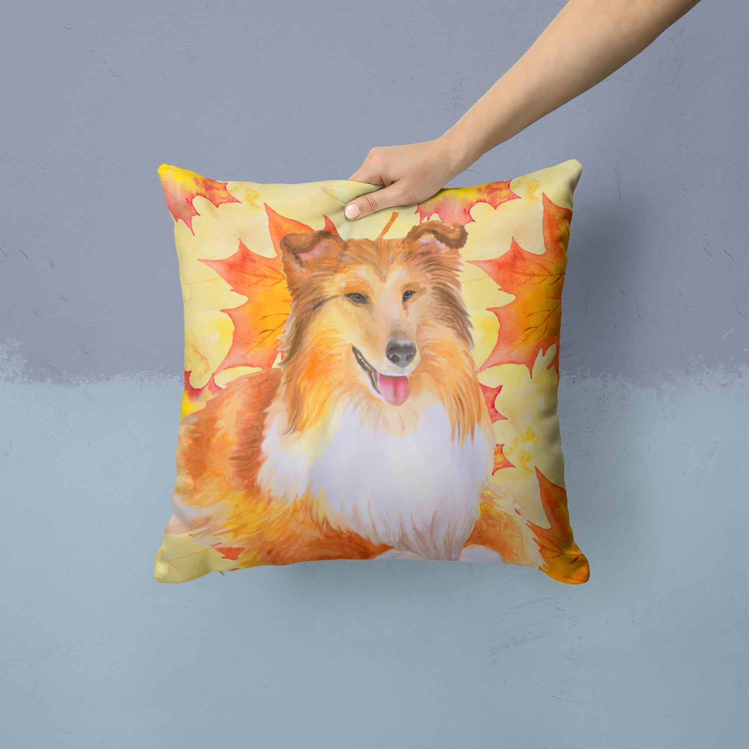Sheltie Fall Decorative Throw Pillow 14x14 Indoor Outdoor Accent Cushion, Fabric Cover with Insert for Sofa, Bed, Porch & Living Room