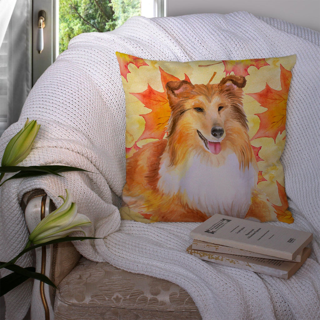 Sheltie Fall Decorative Throw Pillow 14x14 Indoor Outdoor Accent Cushion, Fabric Cover with Insert for Sofa, Bed, Porch & Living Room