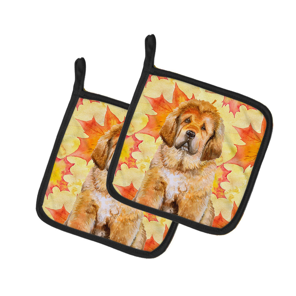 Tibetan Mastiff Fall Pot Holder Set of 2 Heat Resistant Quilted Hot Pads 7.5 x 7.5 Inch, Insulated Kitchen Trivets for Cooking & Baking