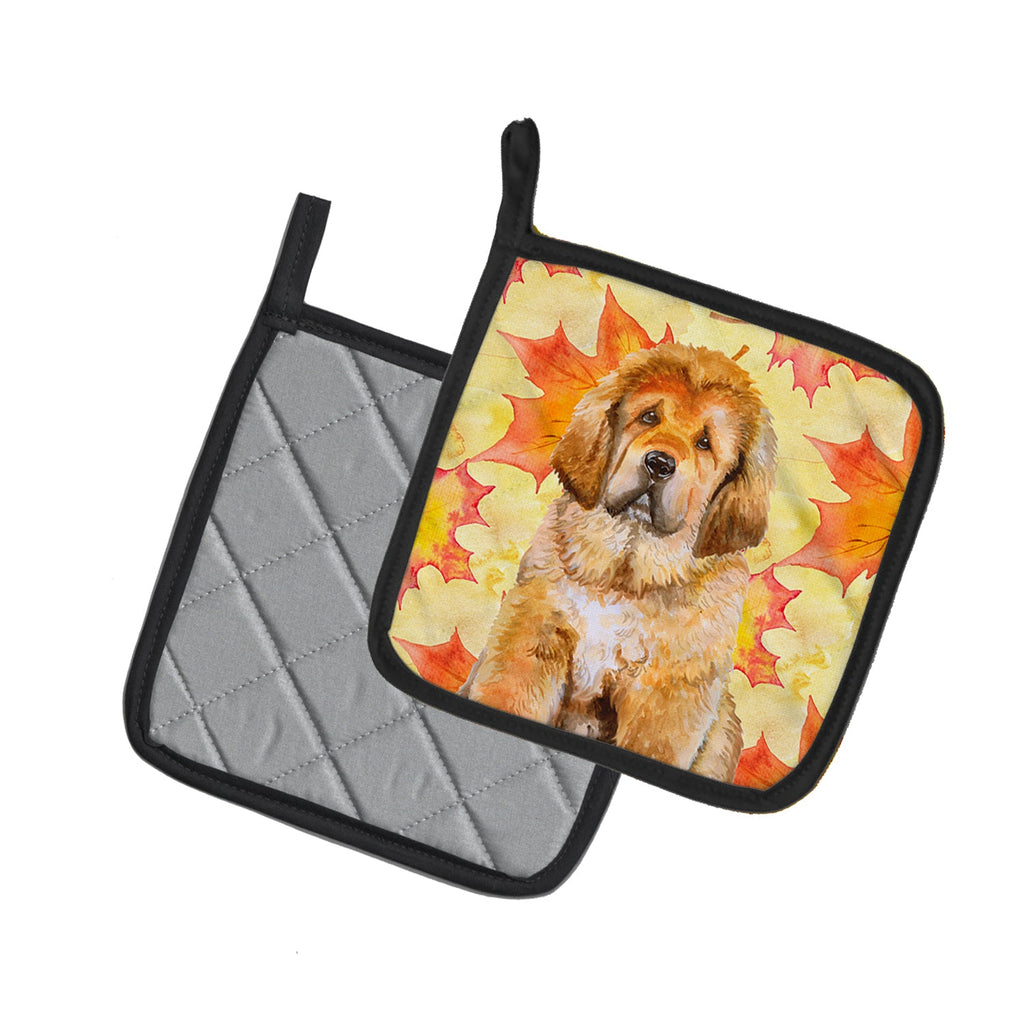 Tibetan Mastiff Fall Pot Holder Set of 2 Heat Resistant Quilted Hot Pads 7.5 x 7.5 Inch, Insulated Kitchen Trivets for Cooking & Baking