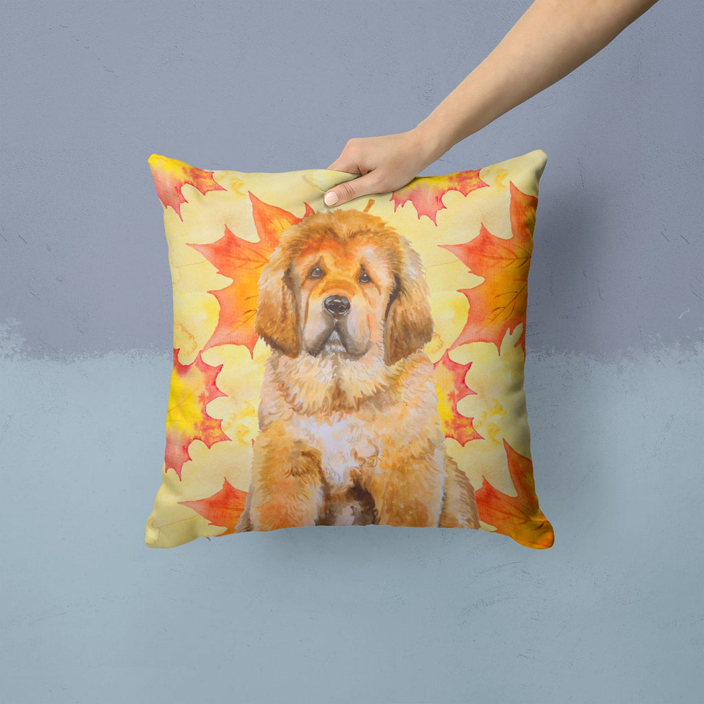 Tibetan Mastiff Fall Decorative Throw Pillow 14x14 Indoor Outdoor Accent Cushion, Fabric Cover with Insert for Sofa, Bed, Porch & Living Room