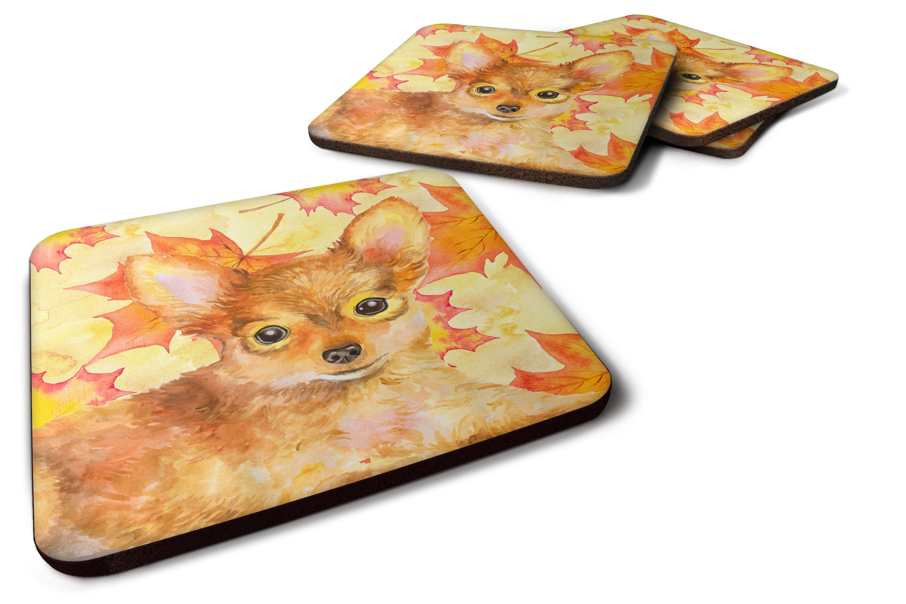 Toy Terrier Fall Foam Coasters Set of 4 Cup Coasters for Indoor Outdoor, Tabletop Protection, Anti Slip, Mouse pad Material