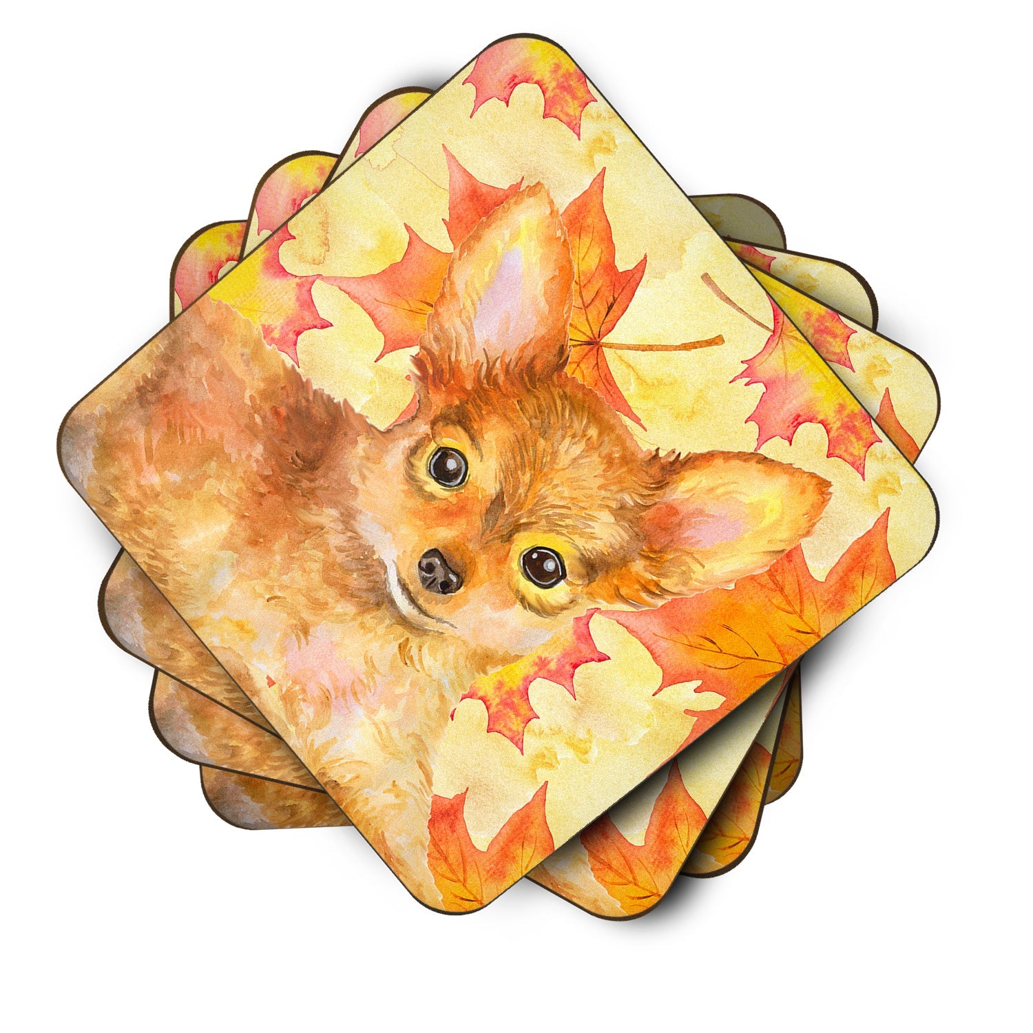 Toy Terrier Fall Foam Coasters Set of 4 Cup Coasters for Indoor Outdoor, Tabletop Protection, Anti Slip, Mouse pad Material