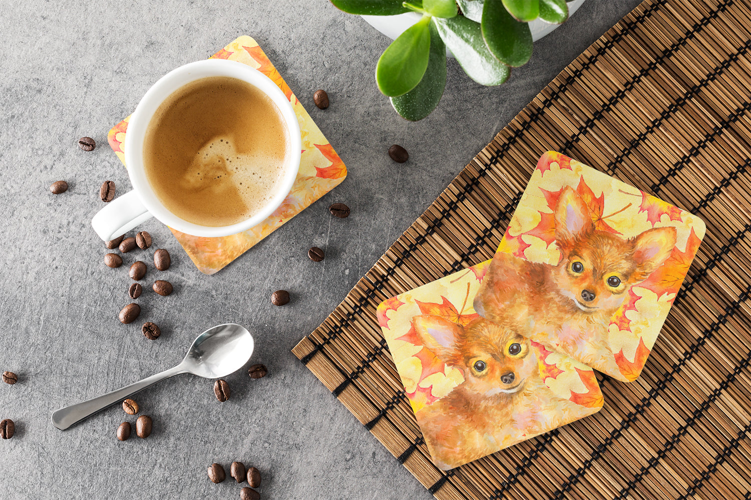 Toy Terrier Fall Foam Coasters Set of 4 Cup Coasters for Indoor Outdoor, Tabletop Protection, Anti Slip, Mouse pad Material