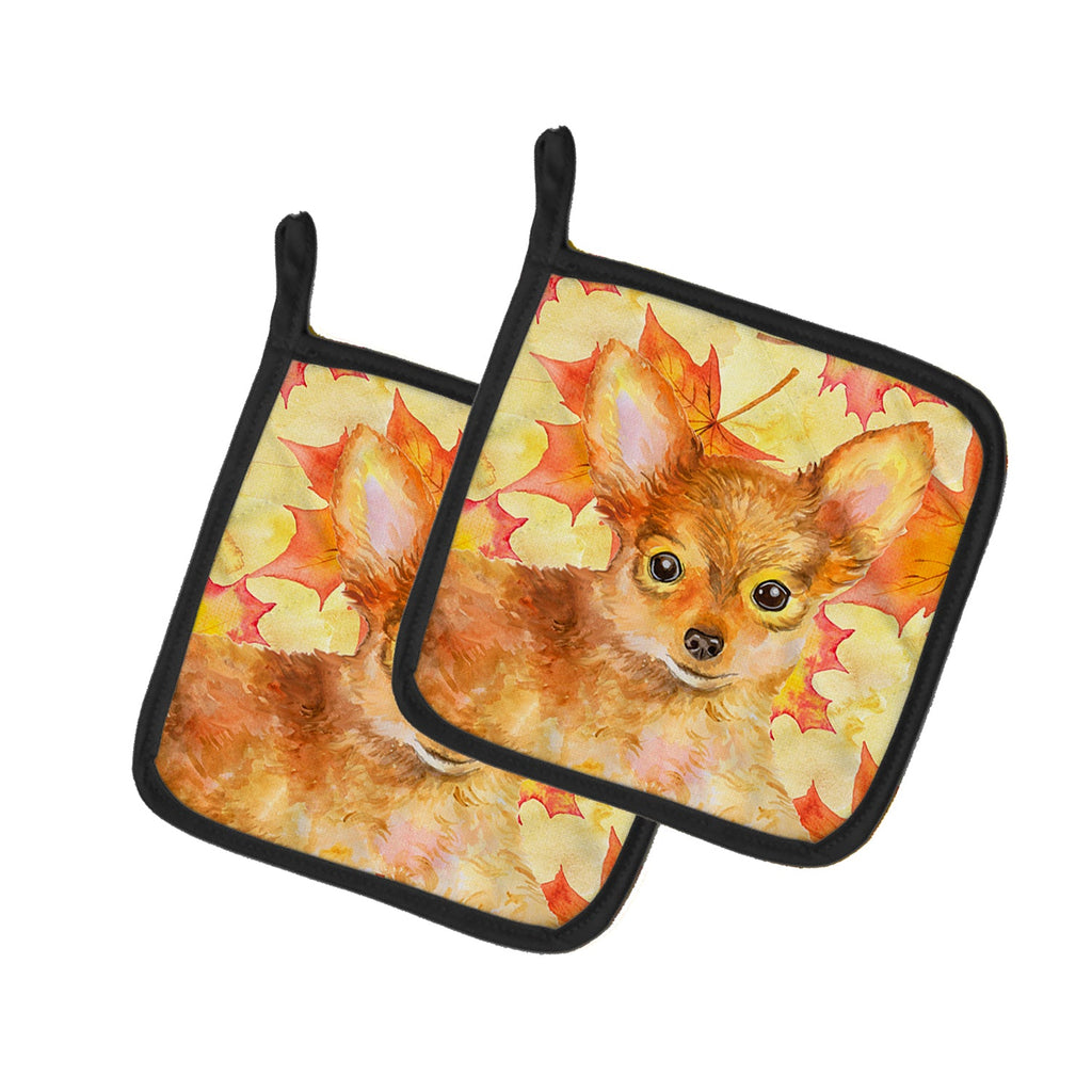 Toy Terrier Fall Pot Holder Set of 2 Heat Resistant Quilted Hot Pads 7.5 x 7.5 Inch, Insulated Kitchen Trivets for Cooking & Baking