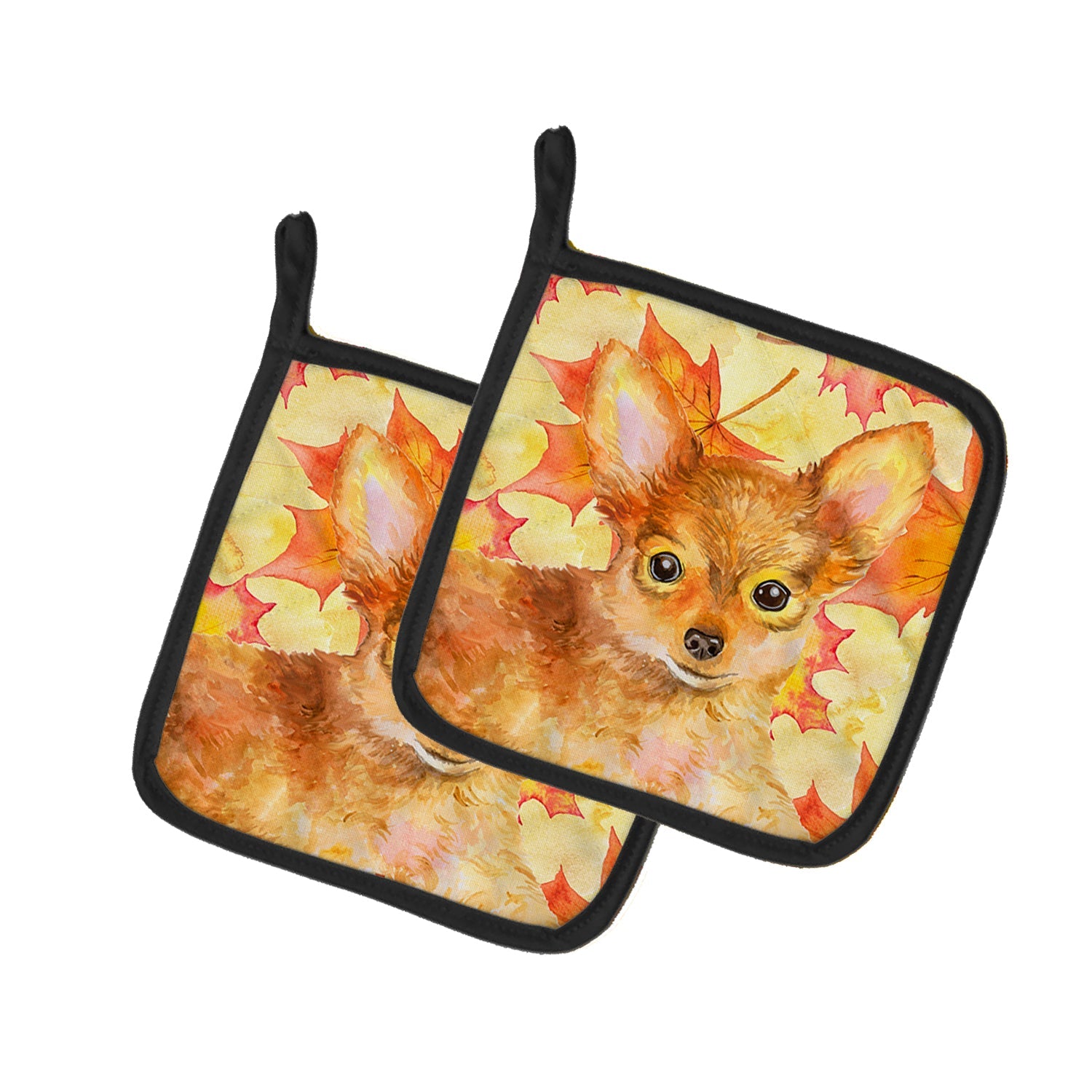 Toy Terrier Fall Pot Holder Set of 2 Heat Resistant Quilted Hot Pads 7.5 x 7.5 Inch, Insulated Kitchen Trivets for Cooking & Baking