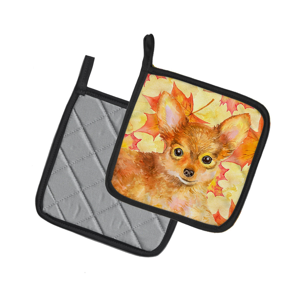 Toy Terrier Fall Pot Holder Set of 2 Heat Resistant Quilted Hot Pads 7.5 x 7.5 Inch, Insulated Kitchen Trivets for Cooking & Baking