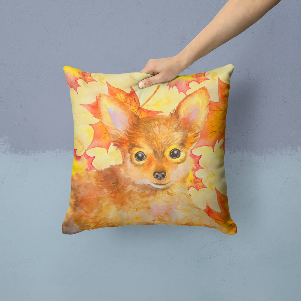 Toy Terrier Fall Decorative Throw Pillow 14x14 Indoor Outdoor Accent Cushion, Fabric Cover with Insert for Sofa, Bed, Porch & Living Room